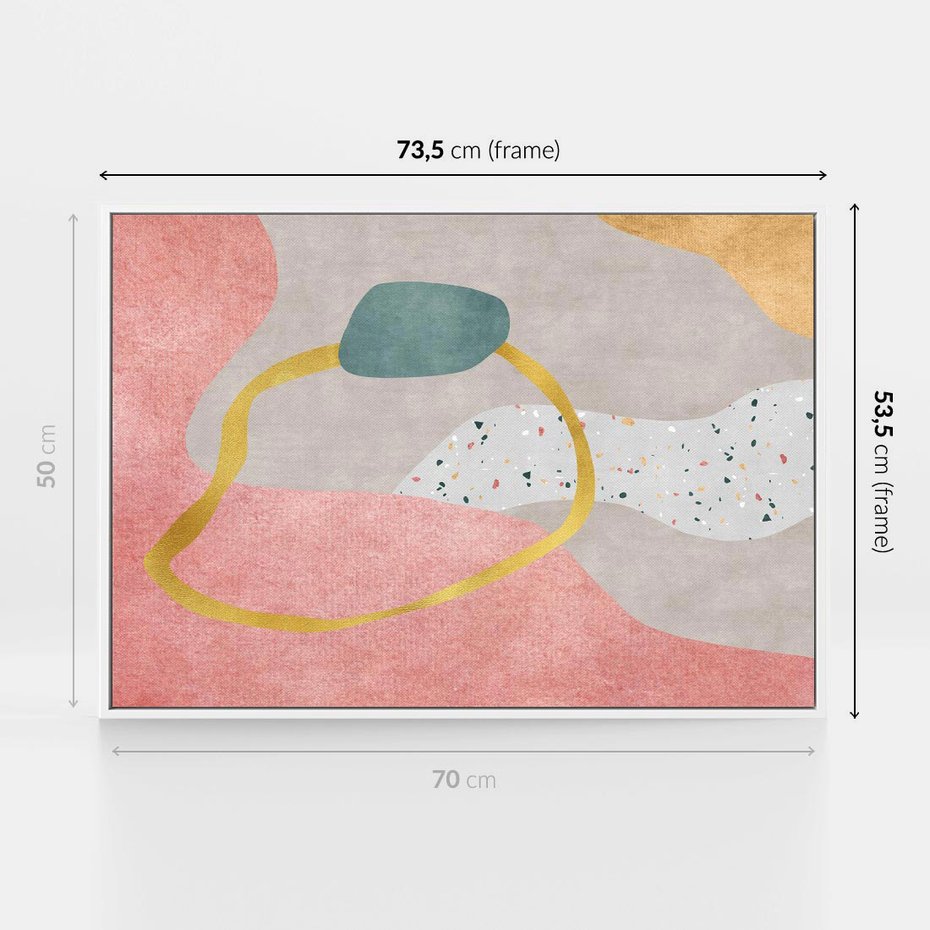 Obraz w ramie 70x50 - Ekspresja w ruchu pędzla - abstrakcja, połączenie kształtów - rama biała