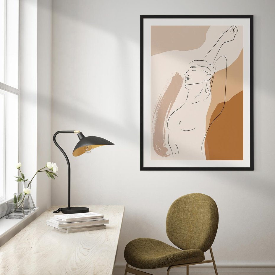 Plakat bez ramy 21x30 - Sztuka Nagiej Formy - szkic nagiej kobiety, kolory beżowe