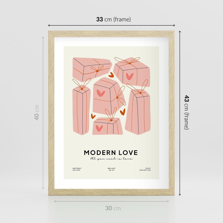 Plakat w ramie 30x40 - Nowoczesna Miłość - nowoczesna grafika, pastelowe kolory - rama drewno