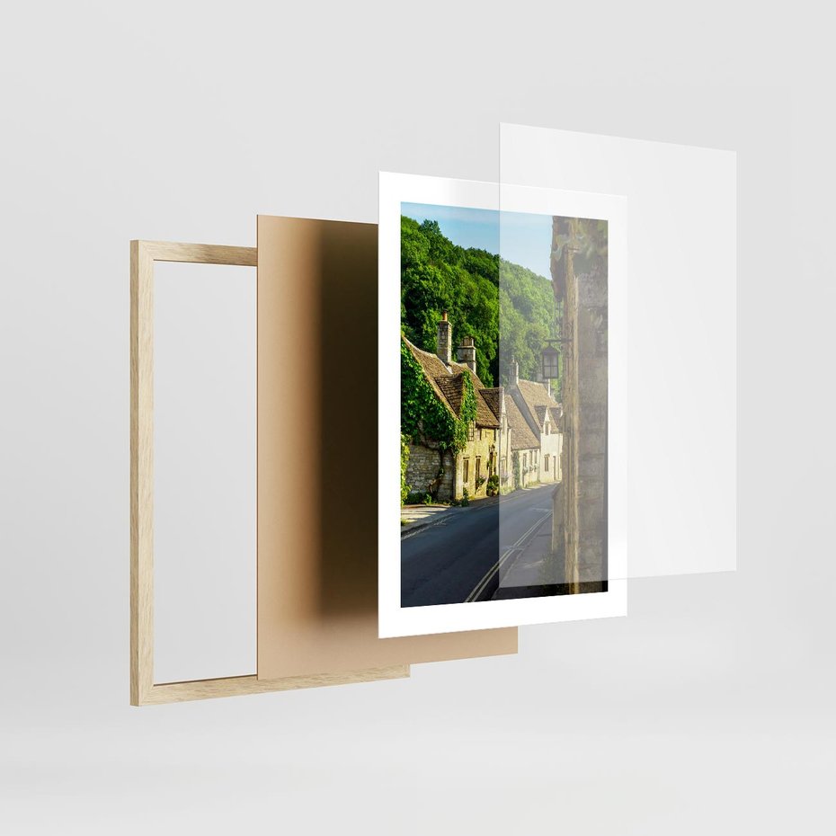 Plakat w ramie 30x40 - Odkryj tajemnice miasta - uliczka, perspektywa - rama drewno