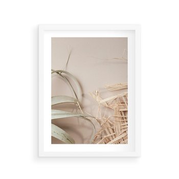 Plakat w ramie 40x50 - Boho urok suchych liści - suche, liście - rama biała