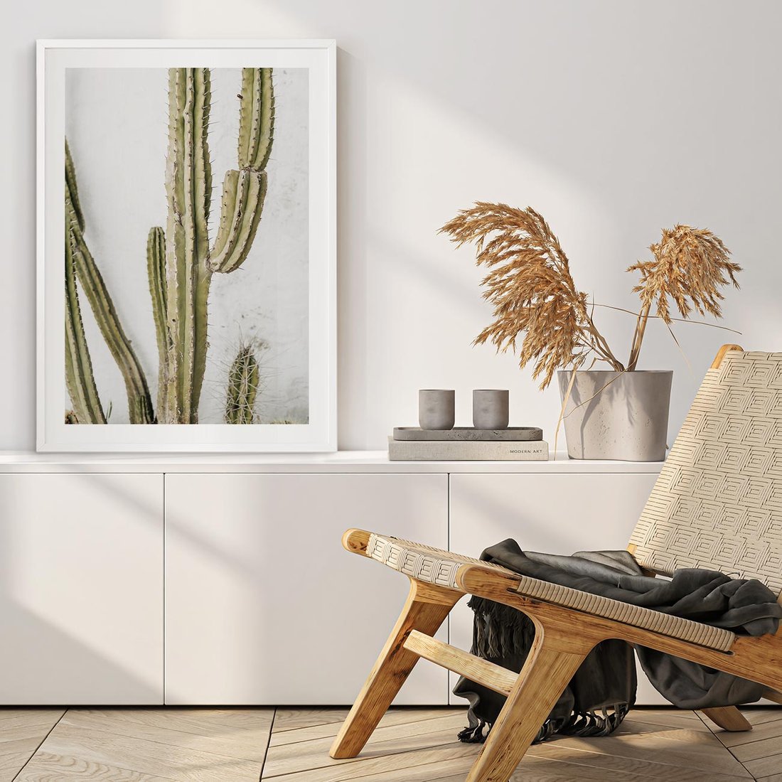 Plakat w ramie 50x70 - Kaktus w Stylu Boho - kaktus, roślina tropikalna - rama biała