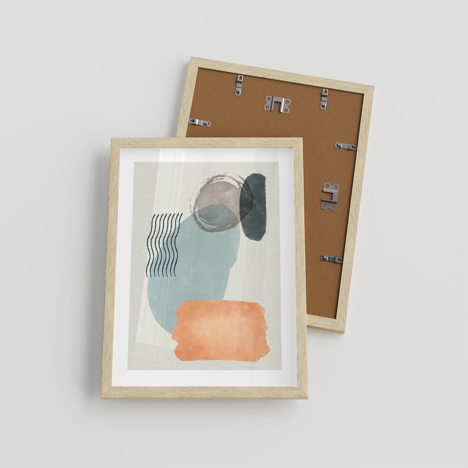 Plakat w ramie 30x40 - Kształtujące Plamy - geometryczne elementy, stonowane ziemiste kolory - rama drewno