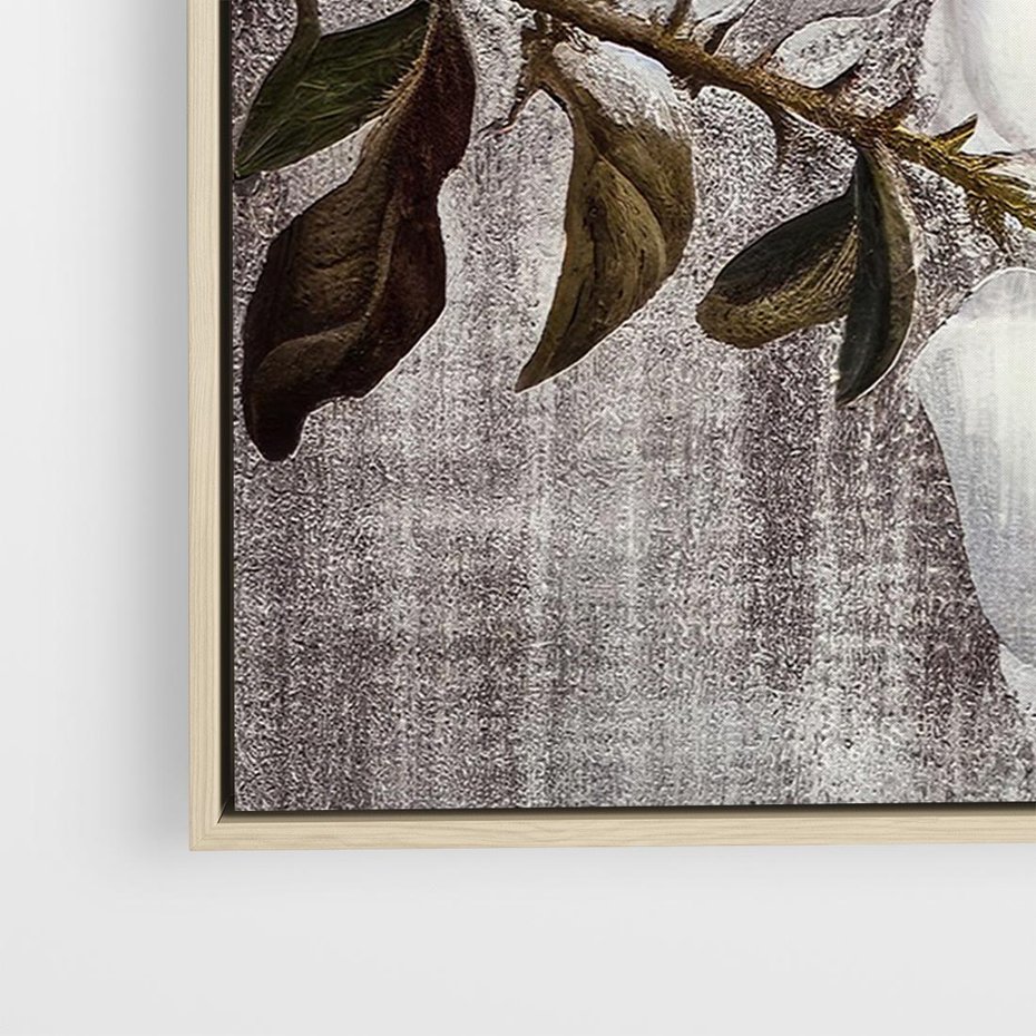 Obraz w ramie 120x80 - Tekstura Kwiatu - białe kwiaty, duży kwiat - rama drewno