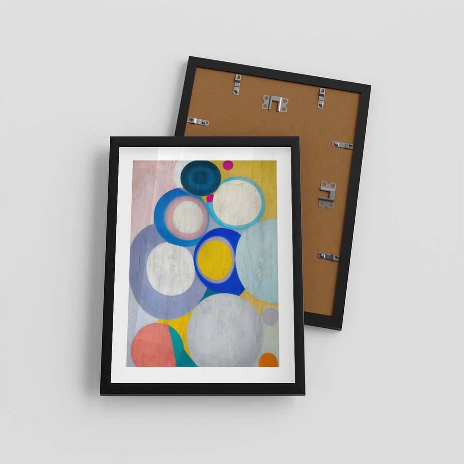 Plakat w ramie 30x40 - Rozkwitająca Symfonia Serca - abstrakcyjne geometryczne kształty, olejny obraz - rama czarna