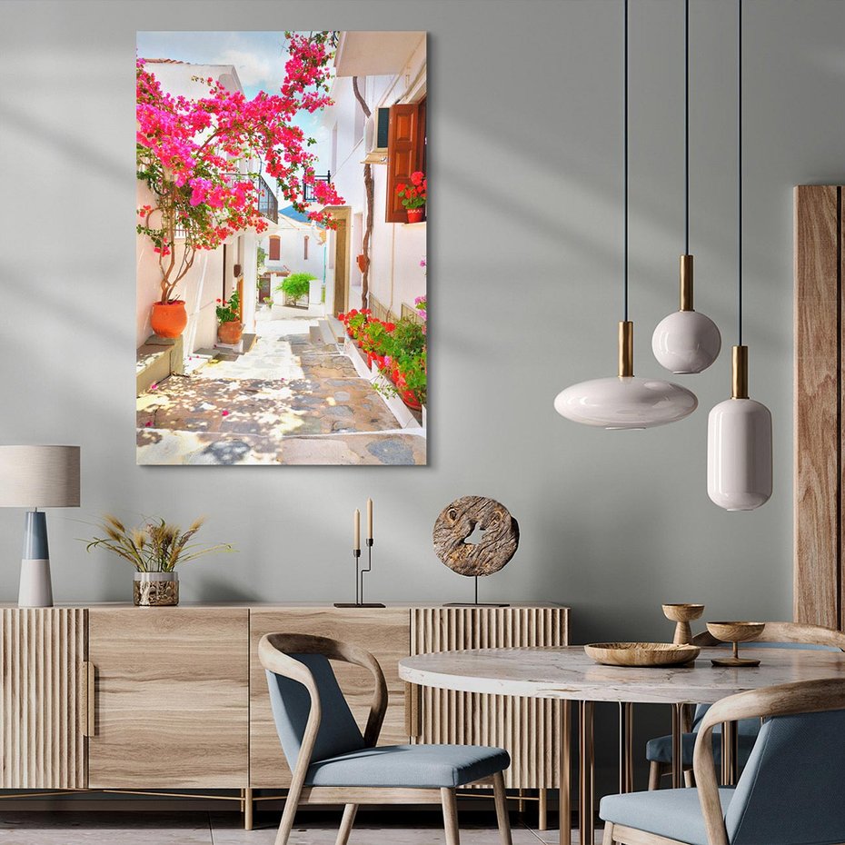 Obraz na płótnie 80x120 - Kwiatowa uliczka wakacji - kwiaty, uliczka