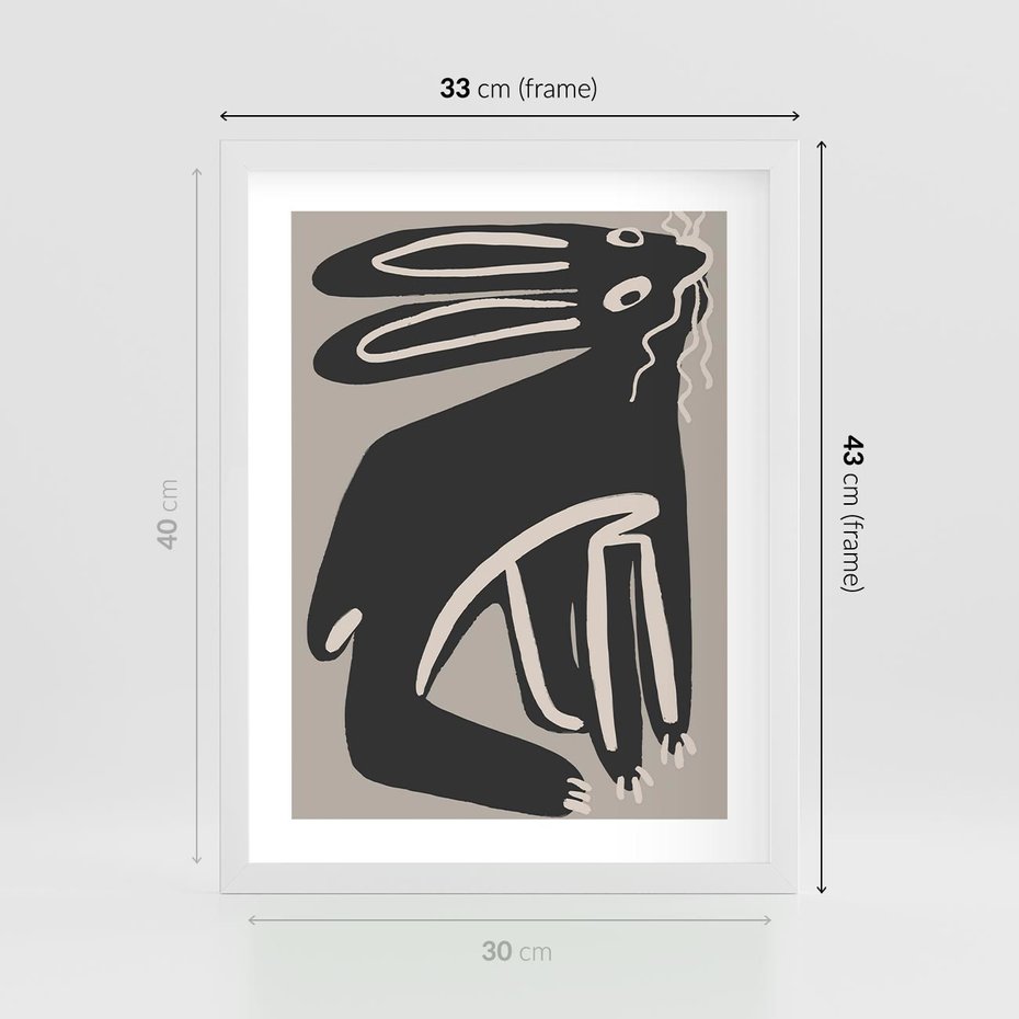 Plakat w ramie 30x40 - Konturujące Struktury - skandynawska sztuka, królik - rama biała