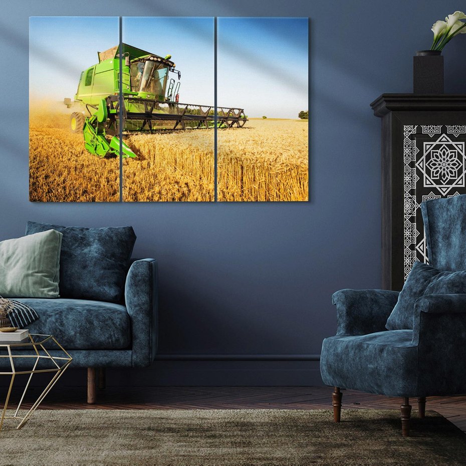 Obraz na płótnie 120x80 - Złociste żniwa na kombajnie - kombajn, zboże