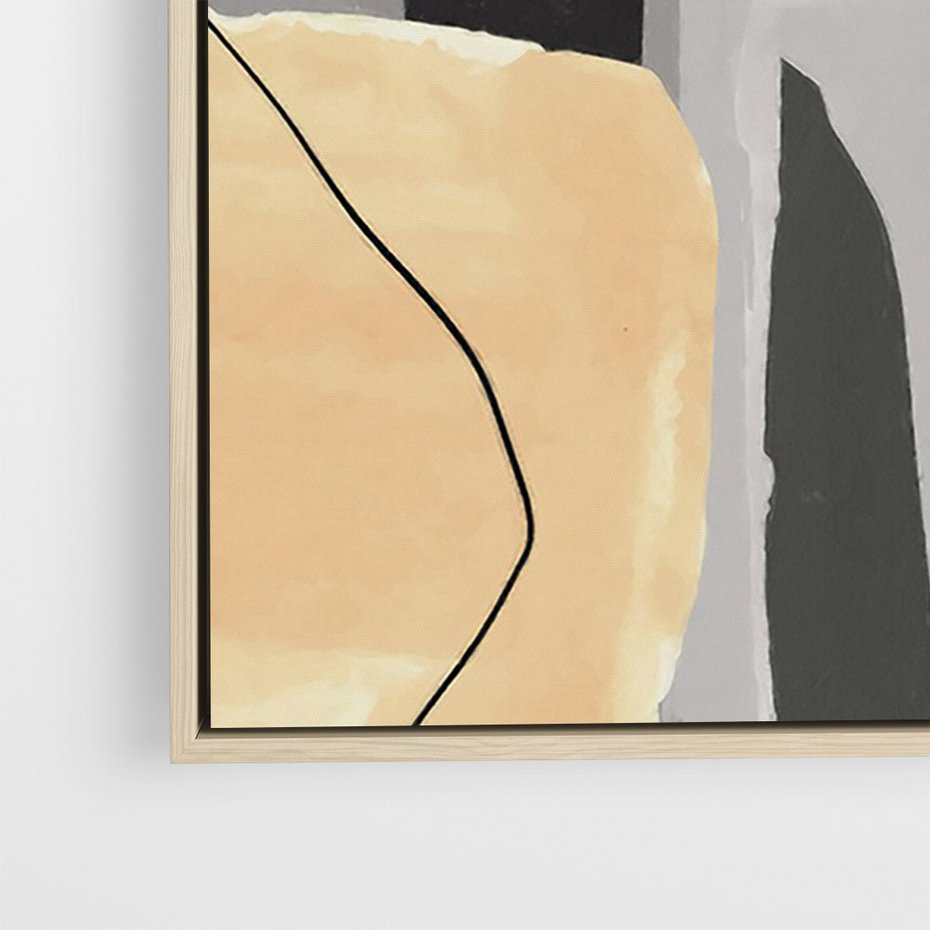 Obraz w ramie 50x70 - Harmonia w chaosie serca - abstrakcja na szarym tle, kolorowe plamy koloru - rama drewno