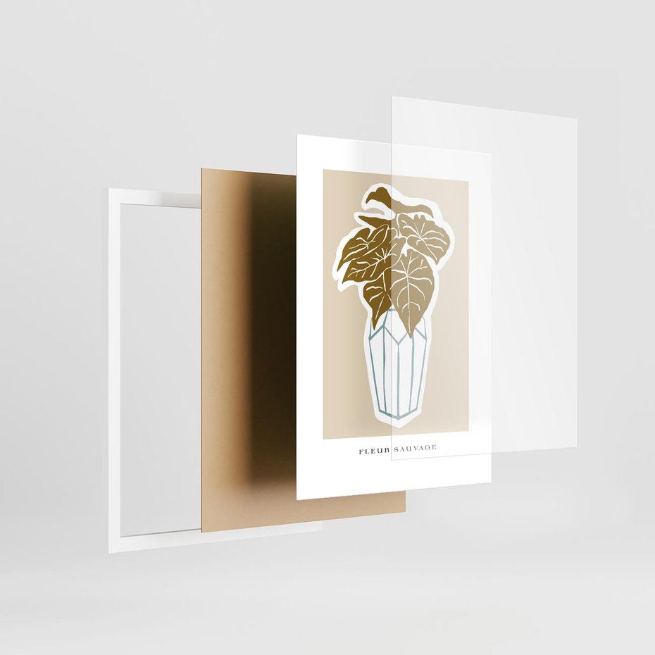 Plakat w ramie 30x40 - Rytmy Nowych Wizji - abstrakcyjne liście, tropikalne w wazonie - rama biała