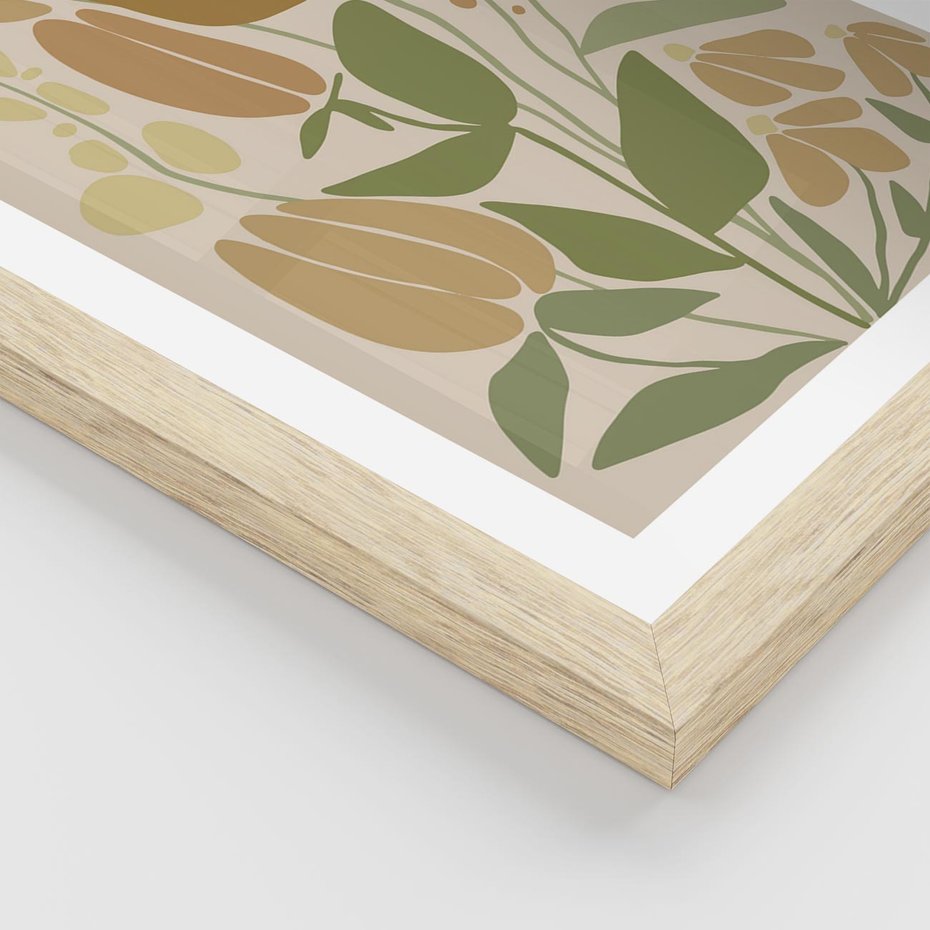 Plakat w ramie 30x40 - Beżowo i Roślinnie - nowoczesny plakat, roślinność - rama drewno
