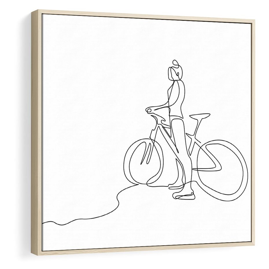 Obraz w ramie 50x50 - Minimalistyczna Przejażdżka - szkic, minimalizm - rama drewno