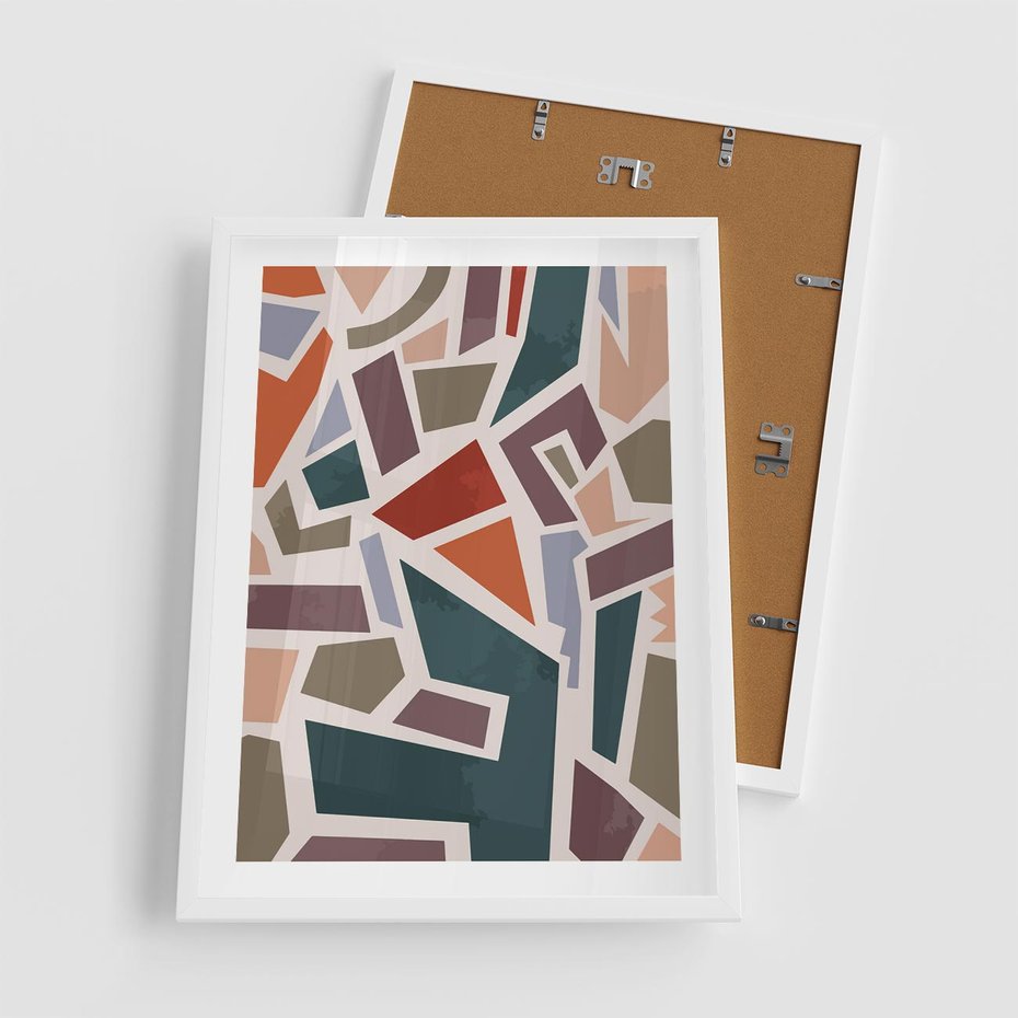 Plakat w ramie 50x70 - Modernistyczna Transcendencja - geometryczne kształty, mozaika - rama biała