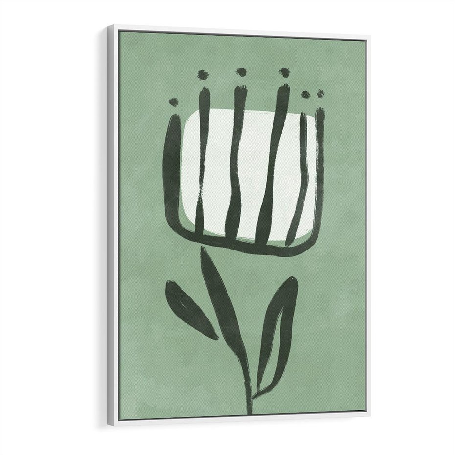 Obraz w ramie 70x100 - Objęcia Zieleni - zielona abstrakcja, zgaszona zieleń - rama biała