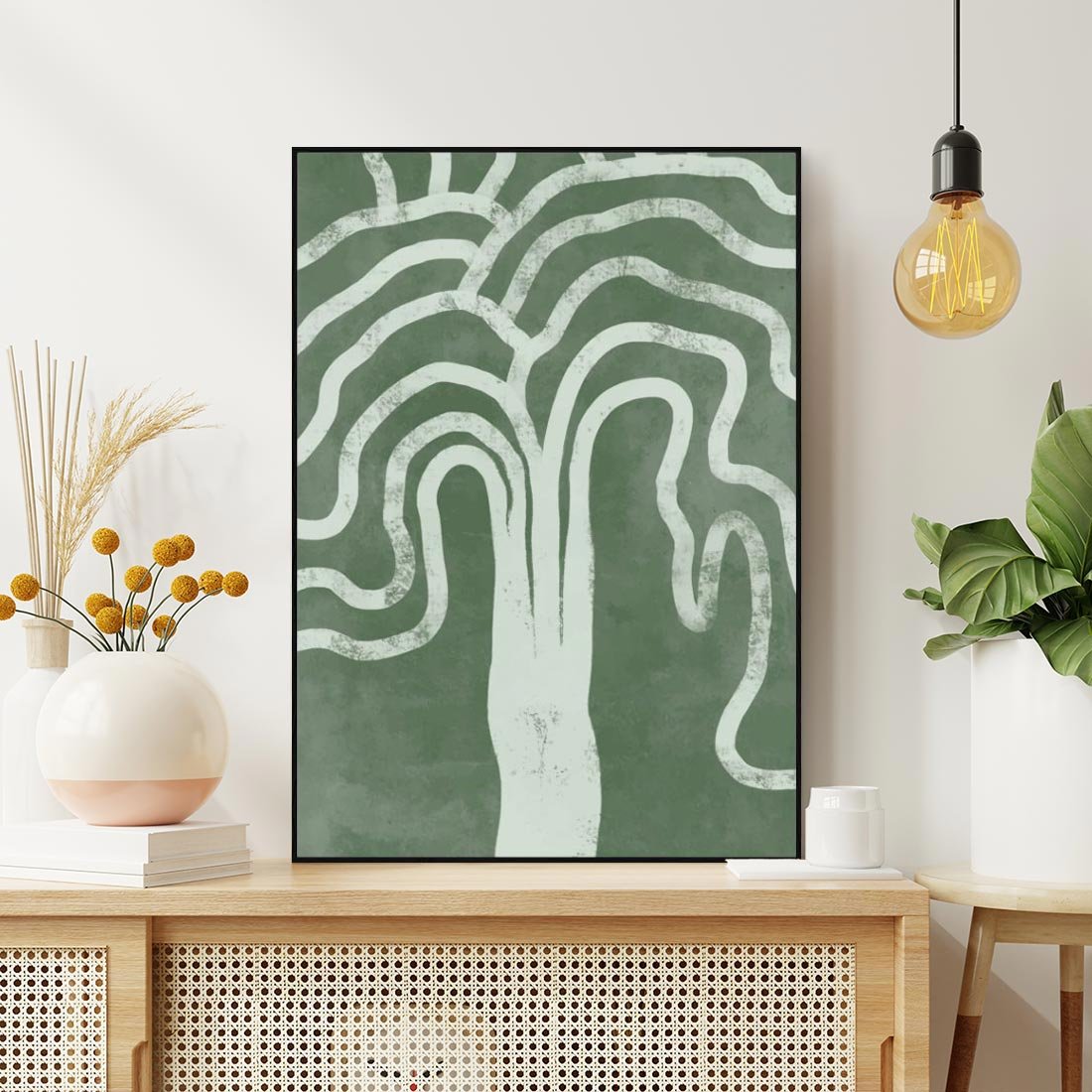 Obraz w ramie 70x100 - Inspirujące Zawiłości Zieleni - abstrakcyjny kształt, zielony plakat - rama czarna
