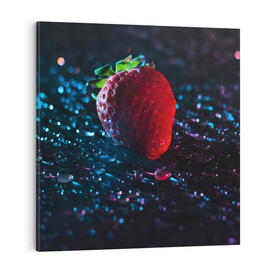 Obraz na płótnie 40x40 - Truskawka Kropelkowy Urok - truskawka, krople