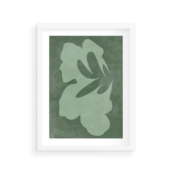 Plakat w ramie 50x70 - Kształty Zieleni - abstrakcyjny kształt, zielony plakat - rama biała