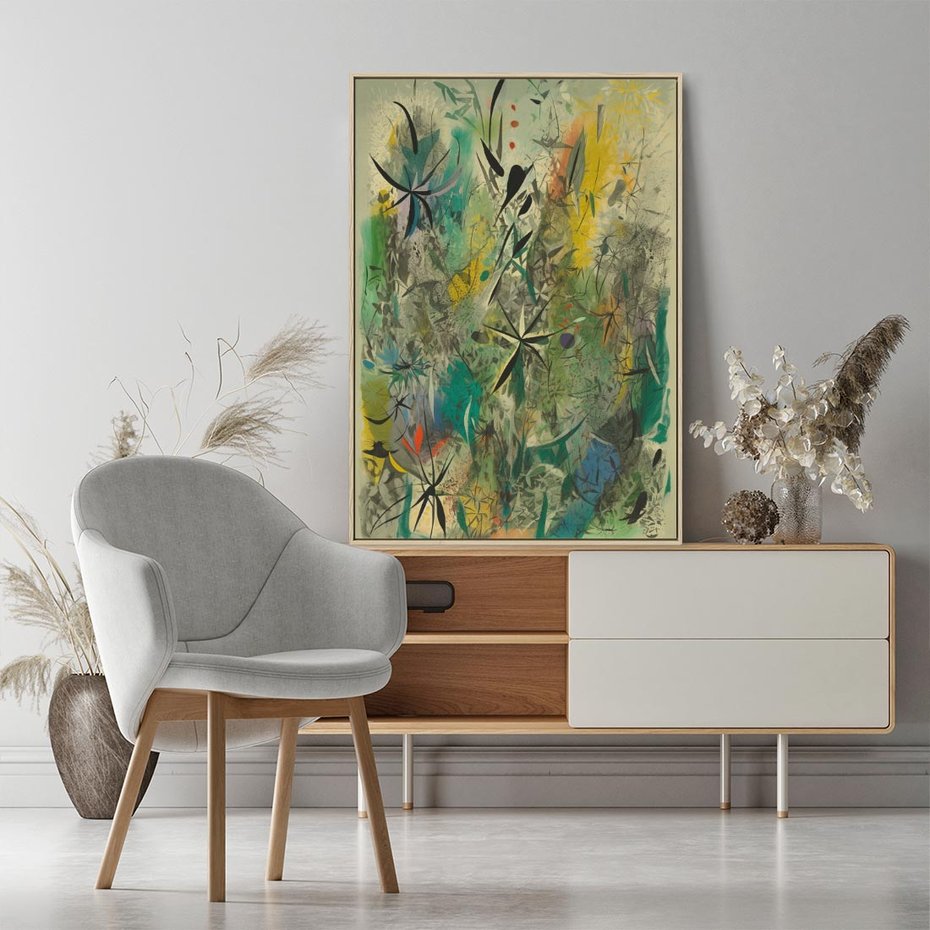 Obraz w ramie 80x120 - Tajemnicze Konstrukcje Form - abstrakcyjny obraz, mnogość kolorów - rama drewno