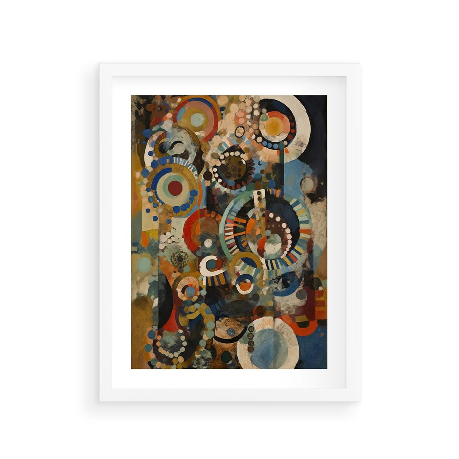 Plakat w ramie 30x40 - Podróżne Wizje Aberracji - abstrakcyjny obraz, mnogość kolorów - rama biała