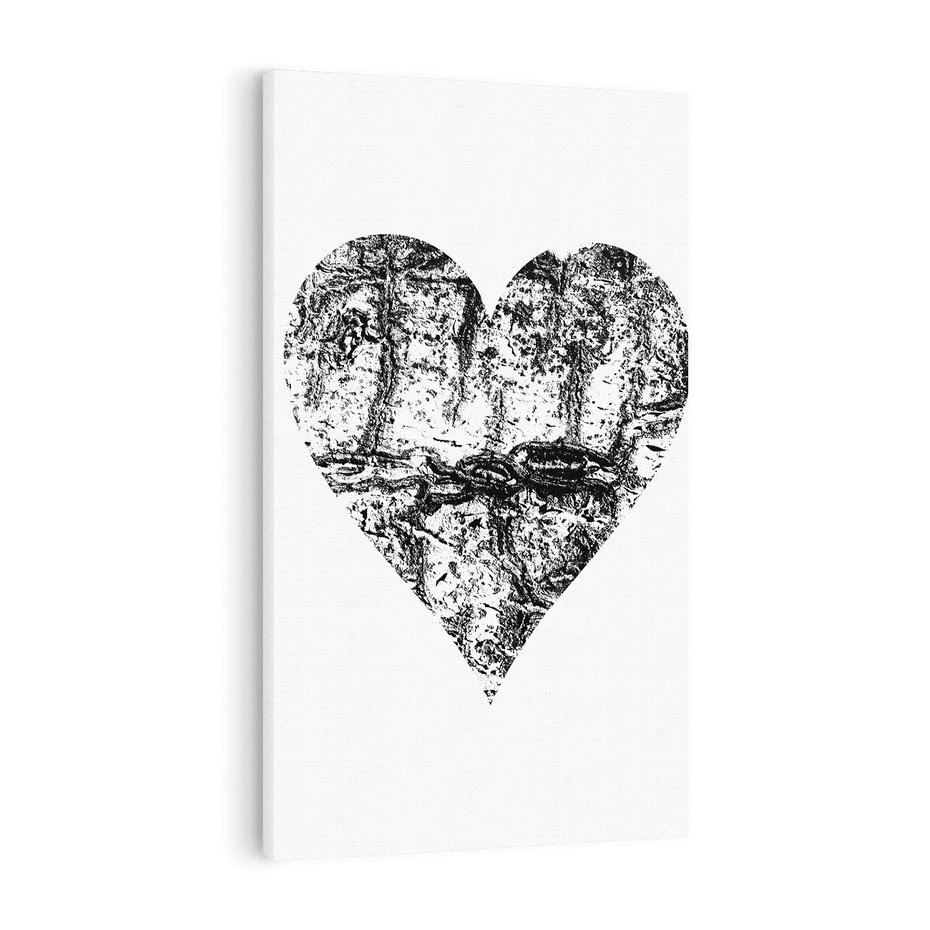 Obraz na płótnie 50x70 - Drzewo Serca - czarne serce, tekstura jak kora drzewa