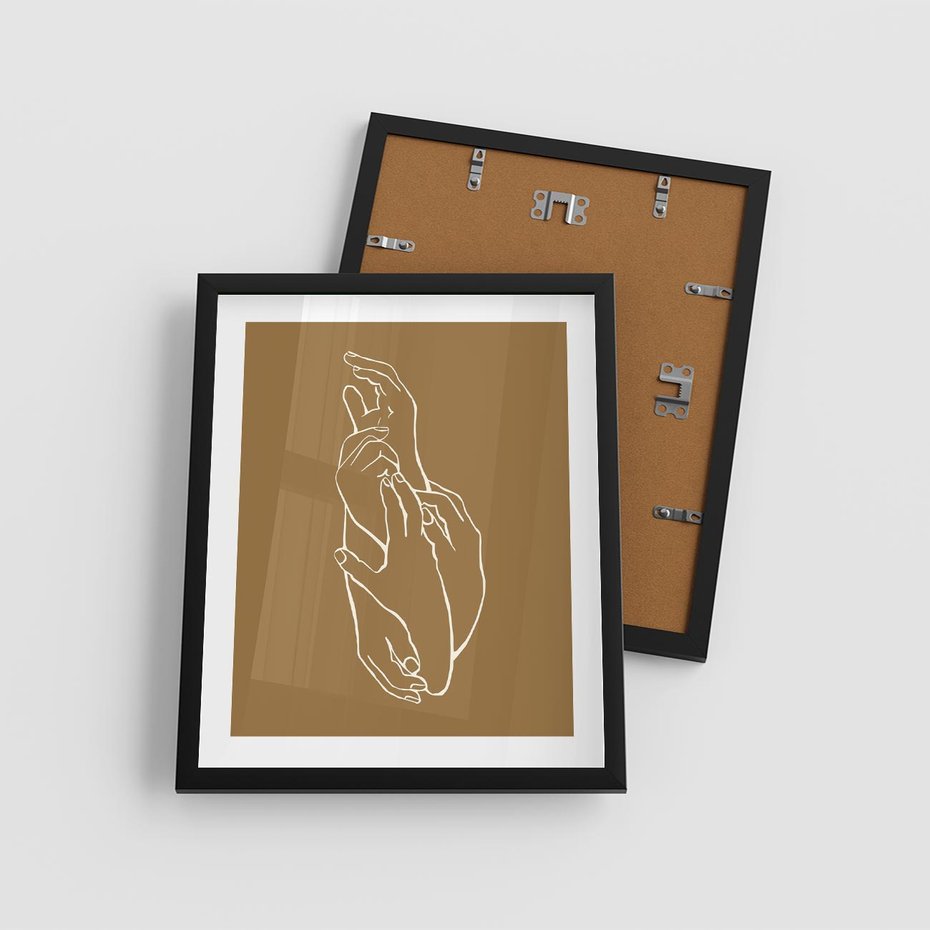 Plakat w ramie 40x50 - Splecione Dłonie - szkic, minimalizm - rama czarna