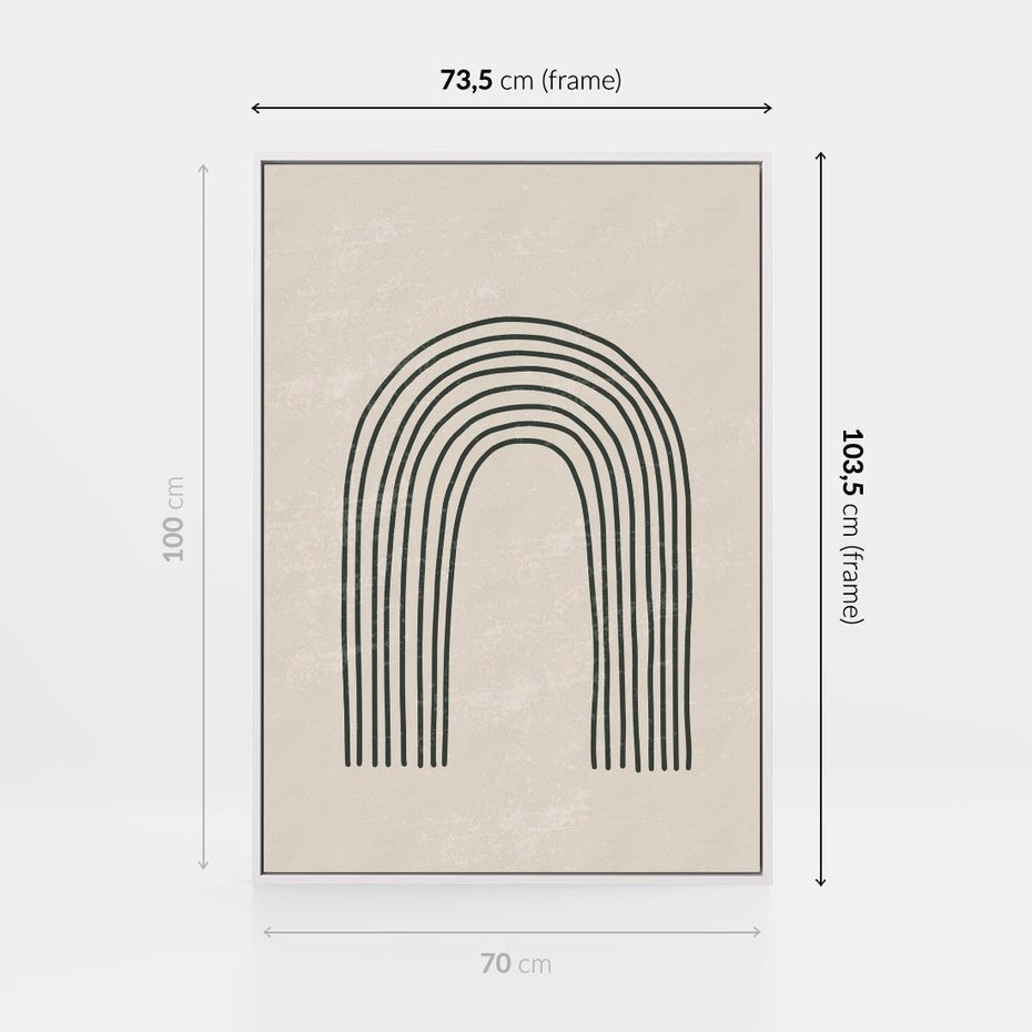Obraz w ramie 70x100 - Intrygujące Zagięcia - boho plakat, czarna tęcza - rama biała