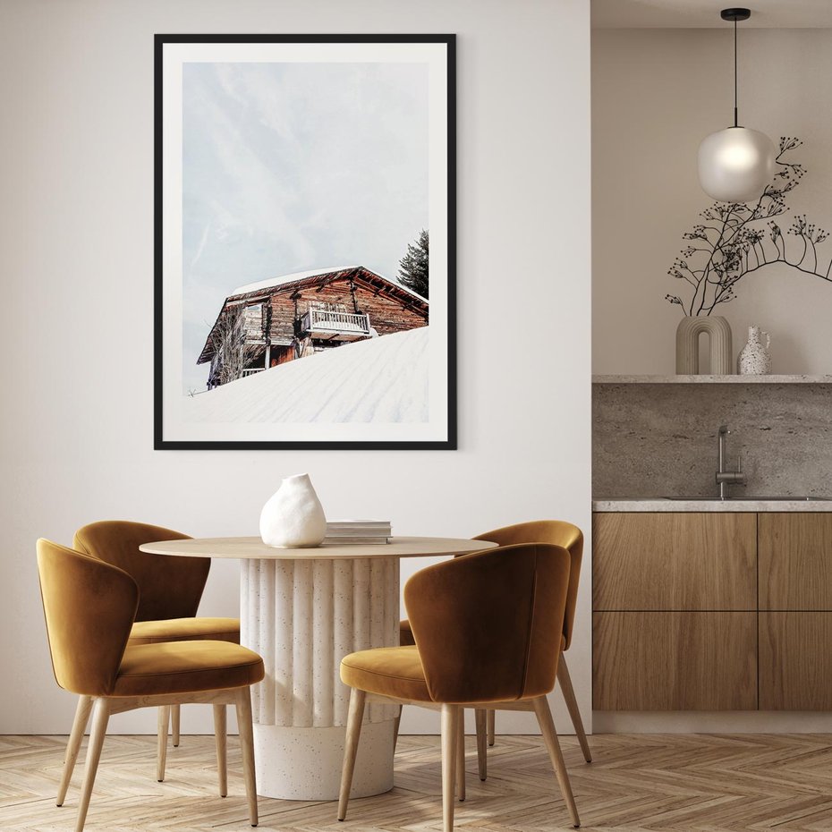 Plakat bez ramy 30x40 - Spokój Górskiej Zimy - chatka w górach, domek górski