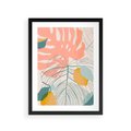 Plakat w ramie 30x40 - Sztuka Natury: Liście Monstery w Pastelach - nowoczesna grafika, pastelowe liście monstery - rama czarna