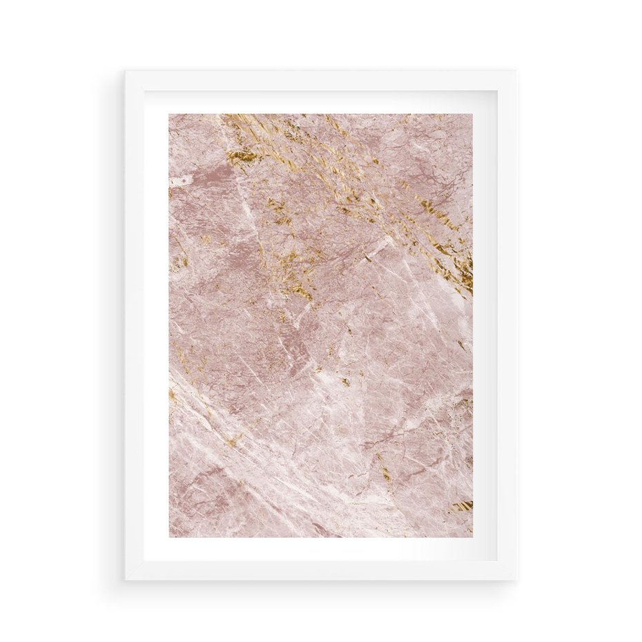 Plakat w ramie 50x70 - Wyjątkowa Stylizacja - marmur, złoto - rama biała