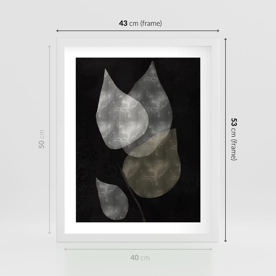 Plakat w ramie 40x50 - Mroczne Złudzenia - abstrakcyjne liście, mroczna atmosfera - rama biała