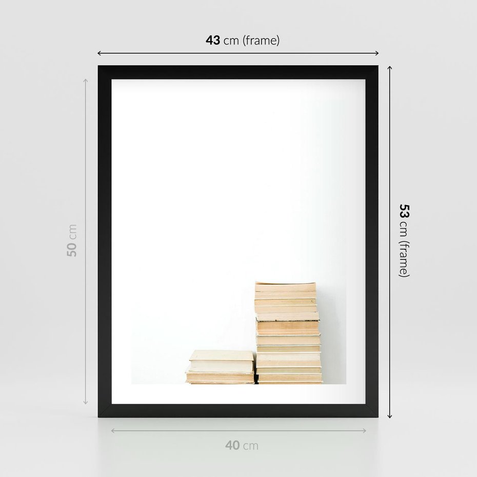 Plakat w ramie 40x50 - Estetyka Literatury - stos książek, minimalistyczna kompozycja - rama czarna
