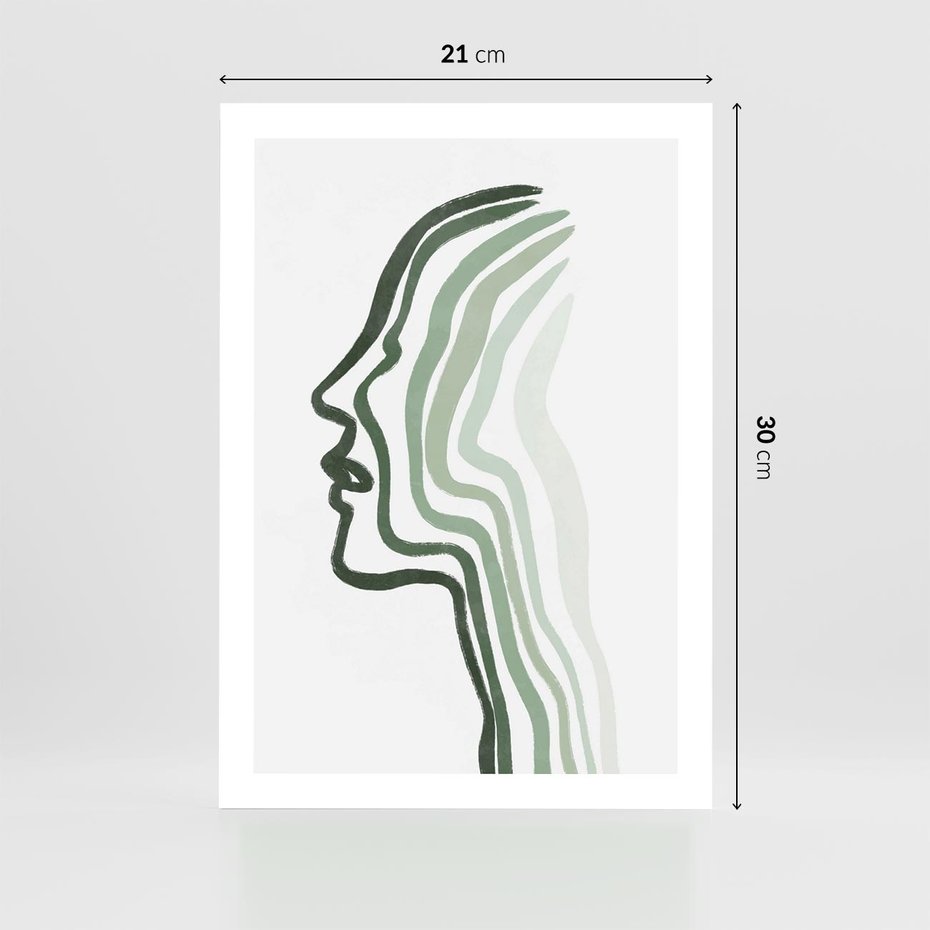 Plakat bez ramy 21x30 - Zielony Profil - abstrakcja, zielony portret z profilu