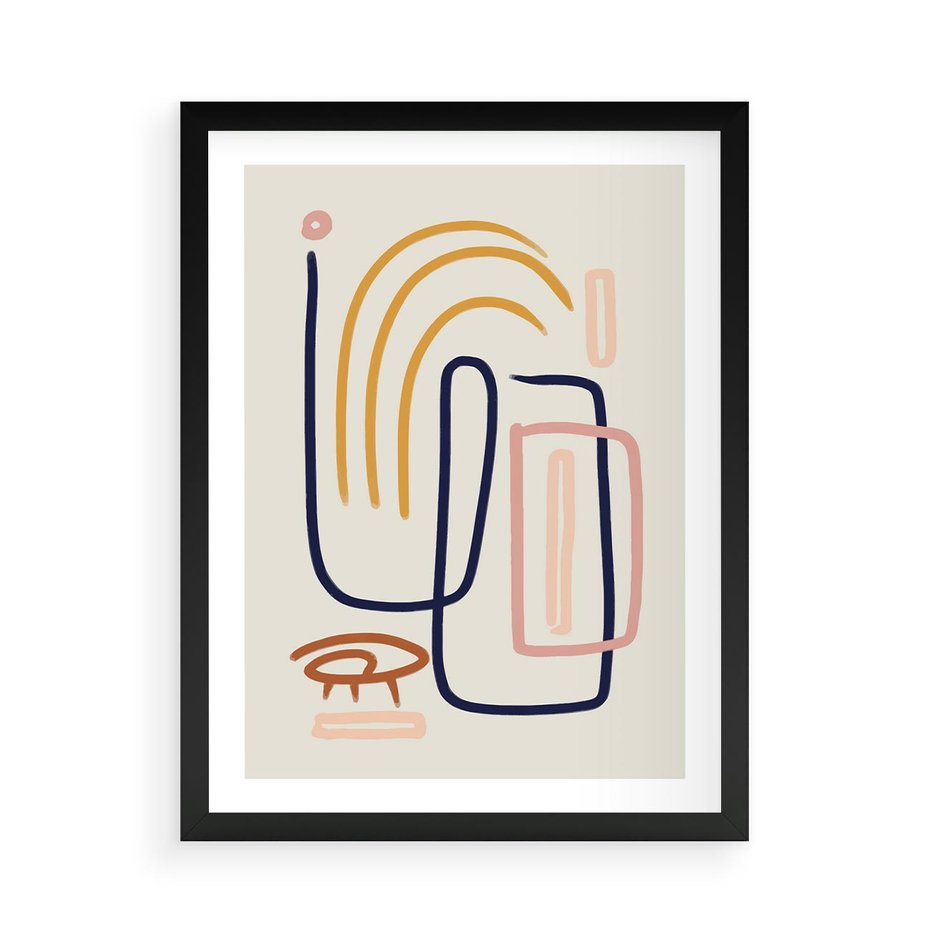 Plakat w ramie 50x70 - Abstrakcyjne Mrugnięcie - abstrakcja w stylu picasso, beżowe tło - rama czarna