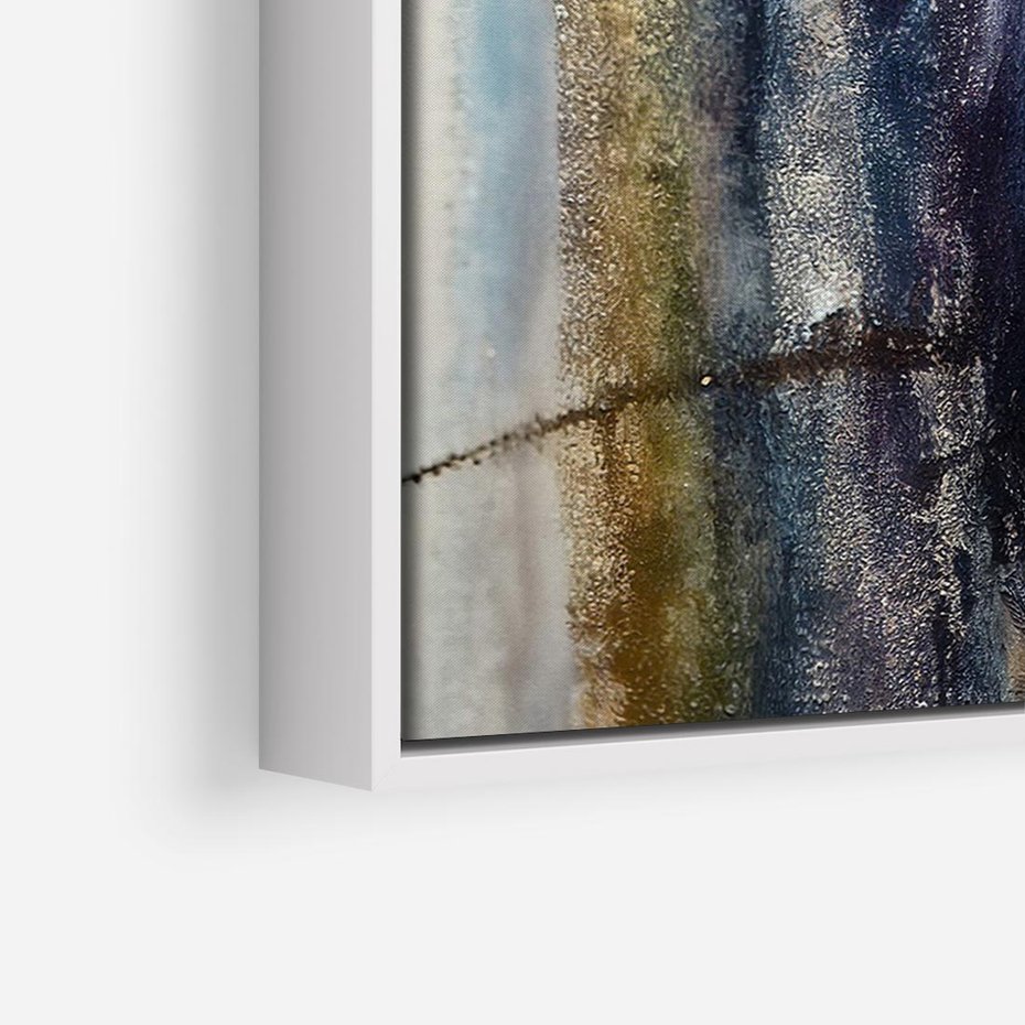 Obraz w ramie 100x70 - Tekstura Kwiatu - olejny obraz, niebieski kwiat - rama biała