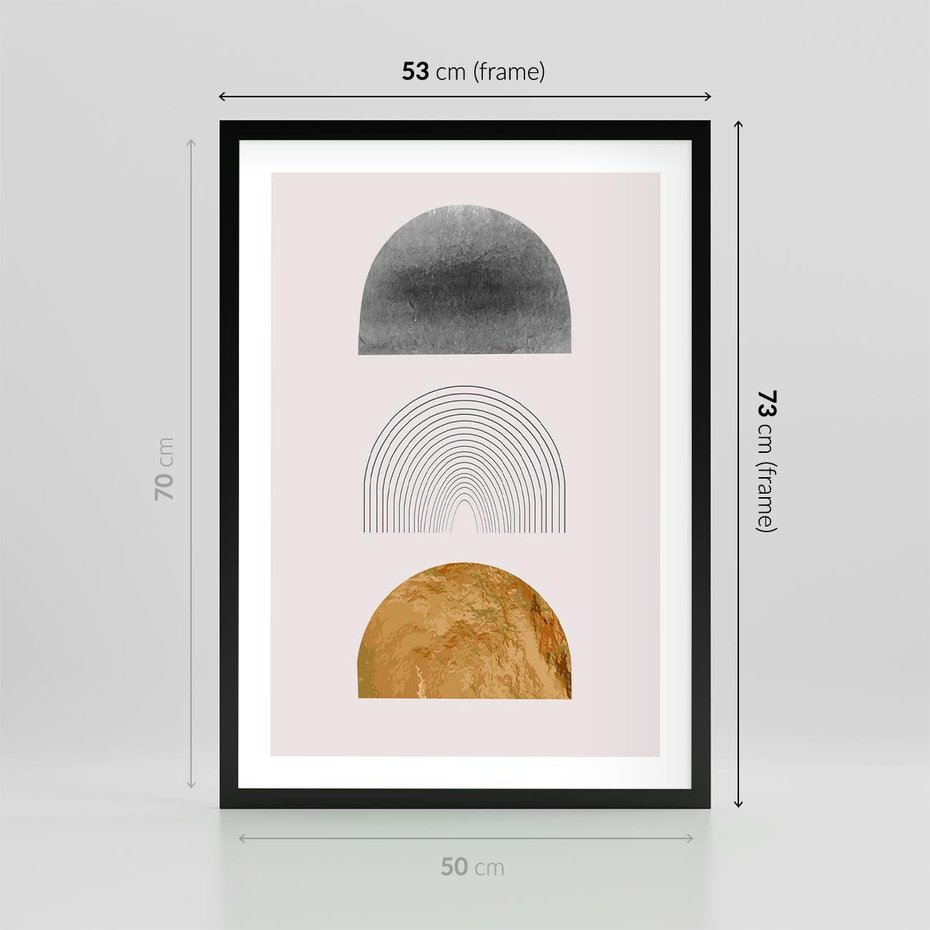 Plakat w ramie 50x70 - Piękno wGeometrycznych Kształtach i Złocie - nowoczesna geometryczna grafika, złote elementy - rama czarna