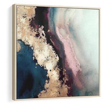 Obraz w ramie 50x50 - Elegancki Impuls - abstrakcyjne plamy, rozlana farba - rama drewno