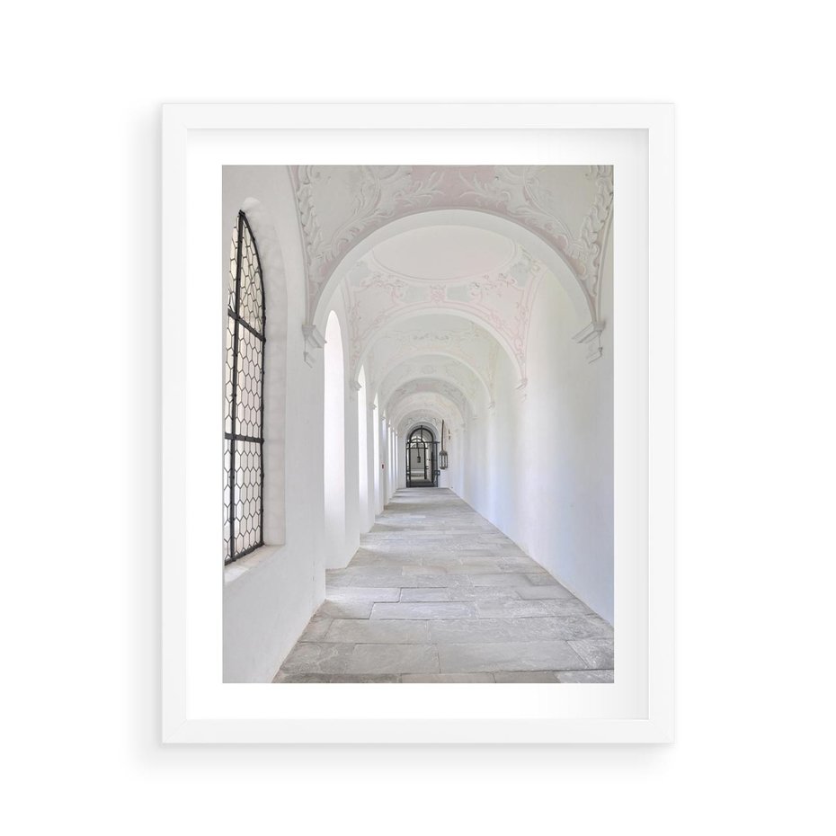 Plakat w ramie 40x50 - Architektoniczne Przejście - architektura, korytarz - rama biała
