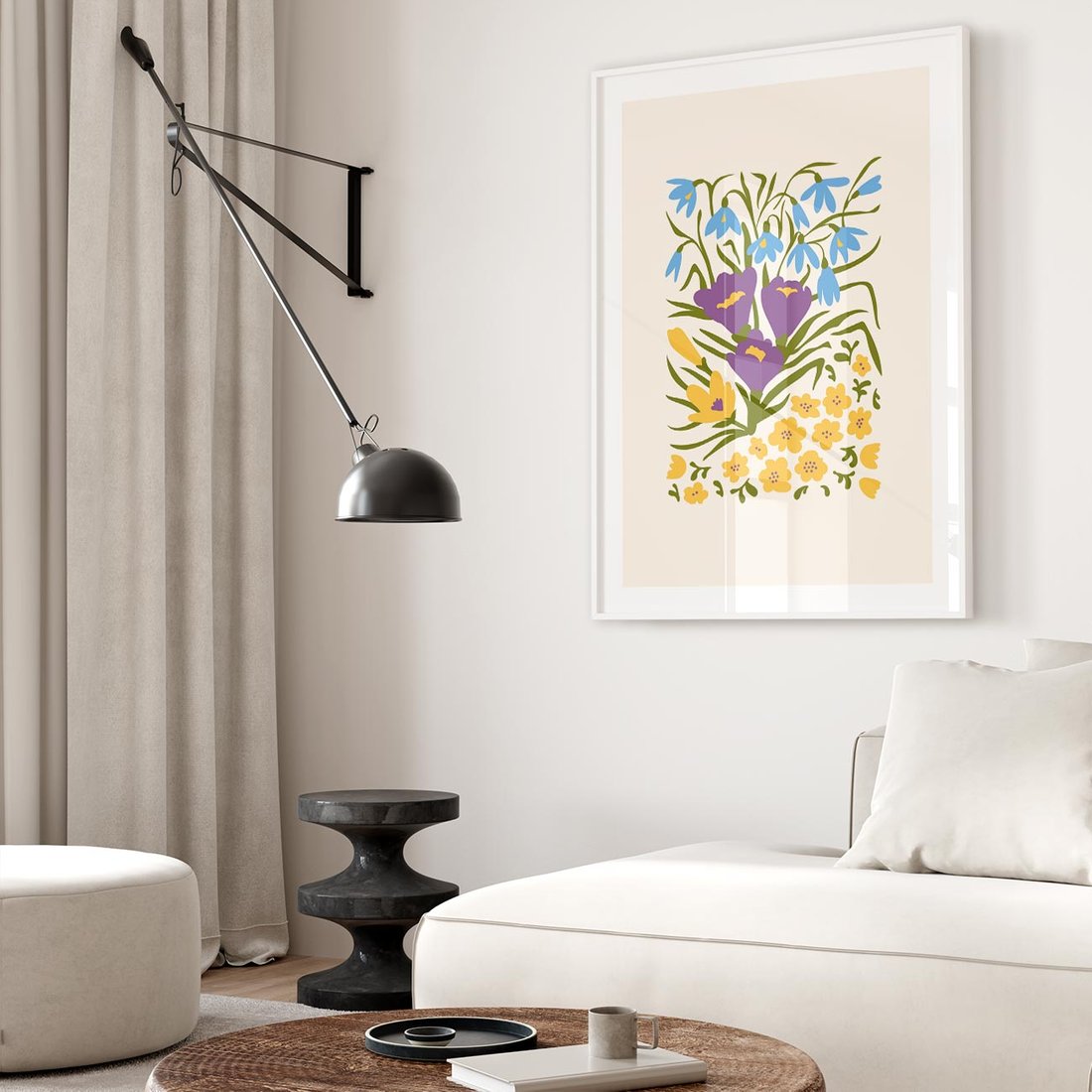 Plakat w ramie 30x40 - Kwiatowe Przenikanie - kwiaty, sztuka nowoczesna - rama biała