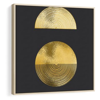 Obraz w ramie 50x50 - Migotliwe Przeniknięcia - złote koła, czarne tło - rama drewno