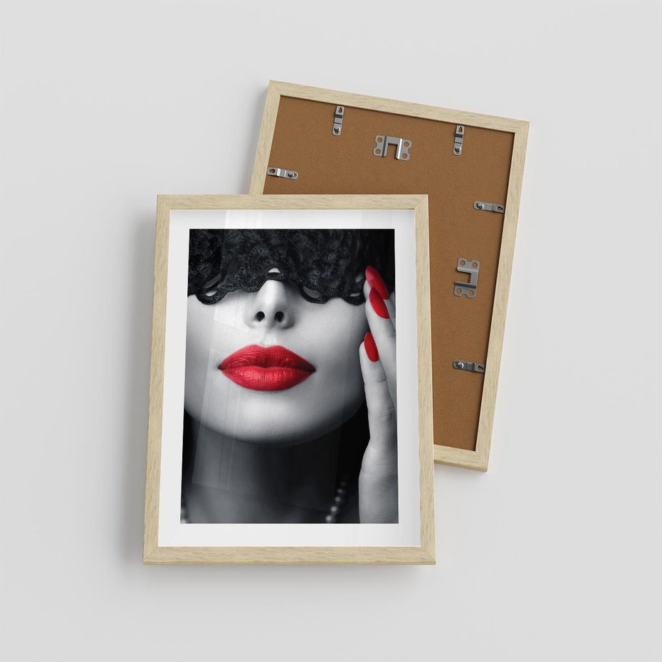 Plakat w ramie 30x40 - Piękno usta i szminka - usta, szminka - rama drewno