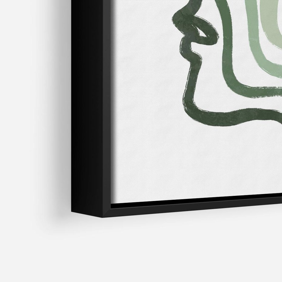 Obraz w ramie 50x50 - Zielony Profil - abstrakcja, zielony portret z profilu - rama czarna