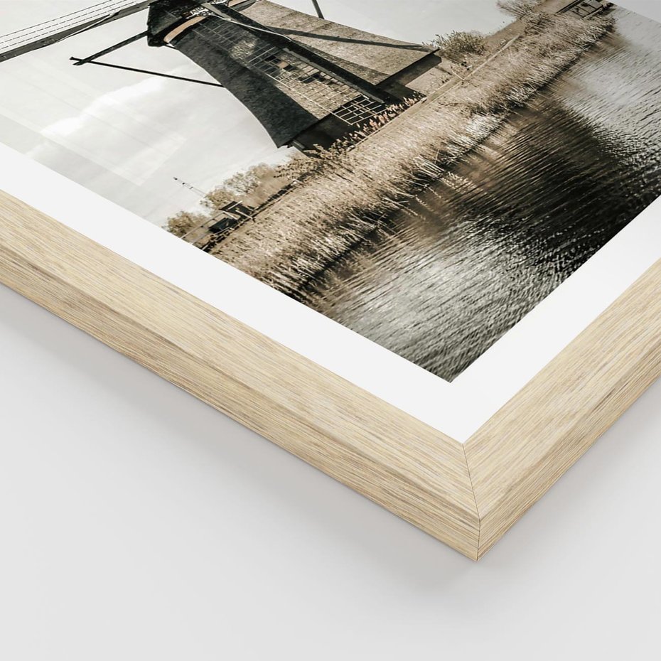 Plakat w ramie 40x50 - Holenderski Wiatrak w Sepii - holenderski wiatrak, młyn - rama drewno