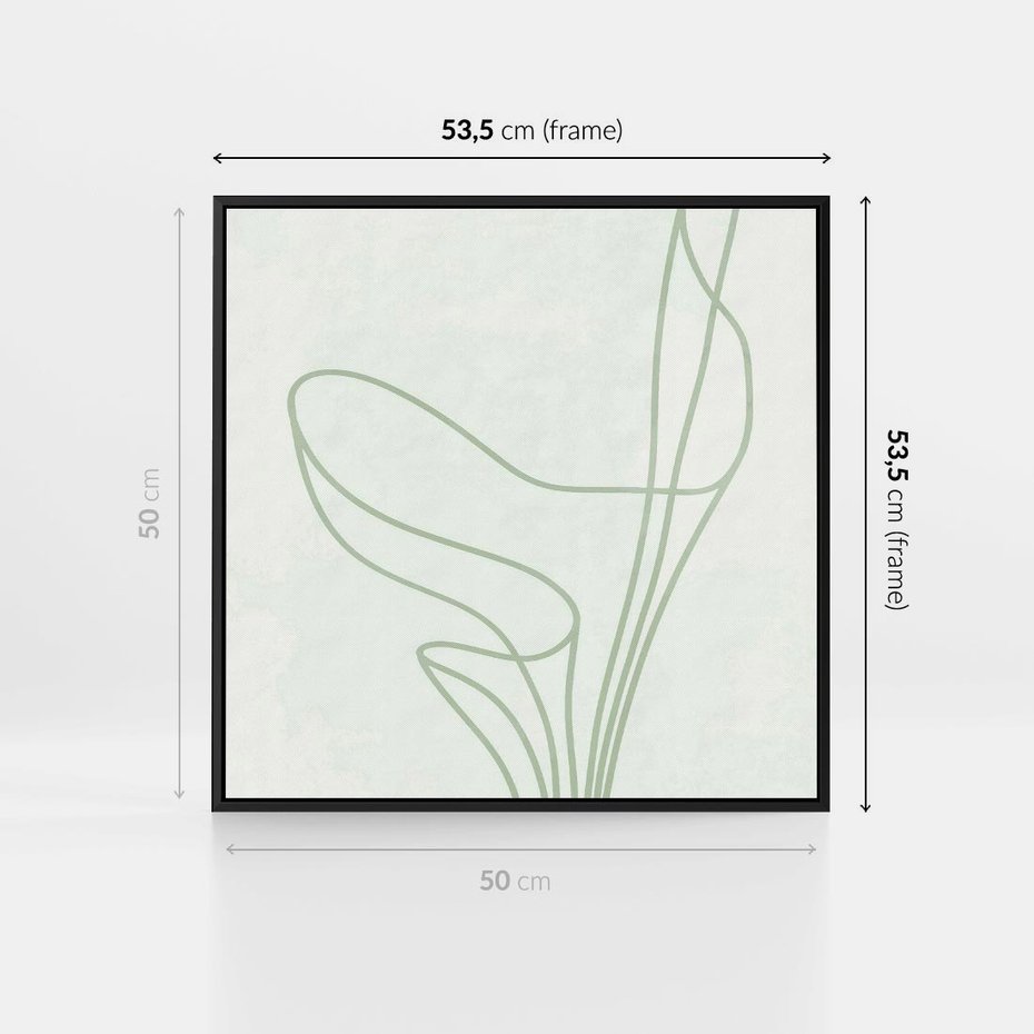 Obraz w ramie 50x50 - Zielona Równowaga Linii - abstrakcyjne delikatne zielone linie, nowoczesny plakat - rama czarna