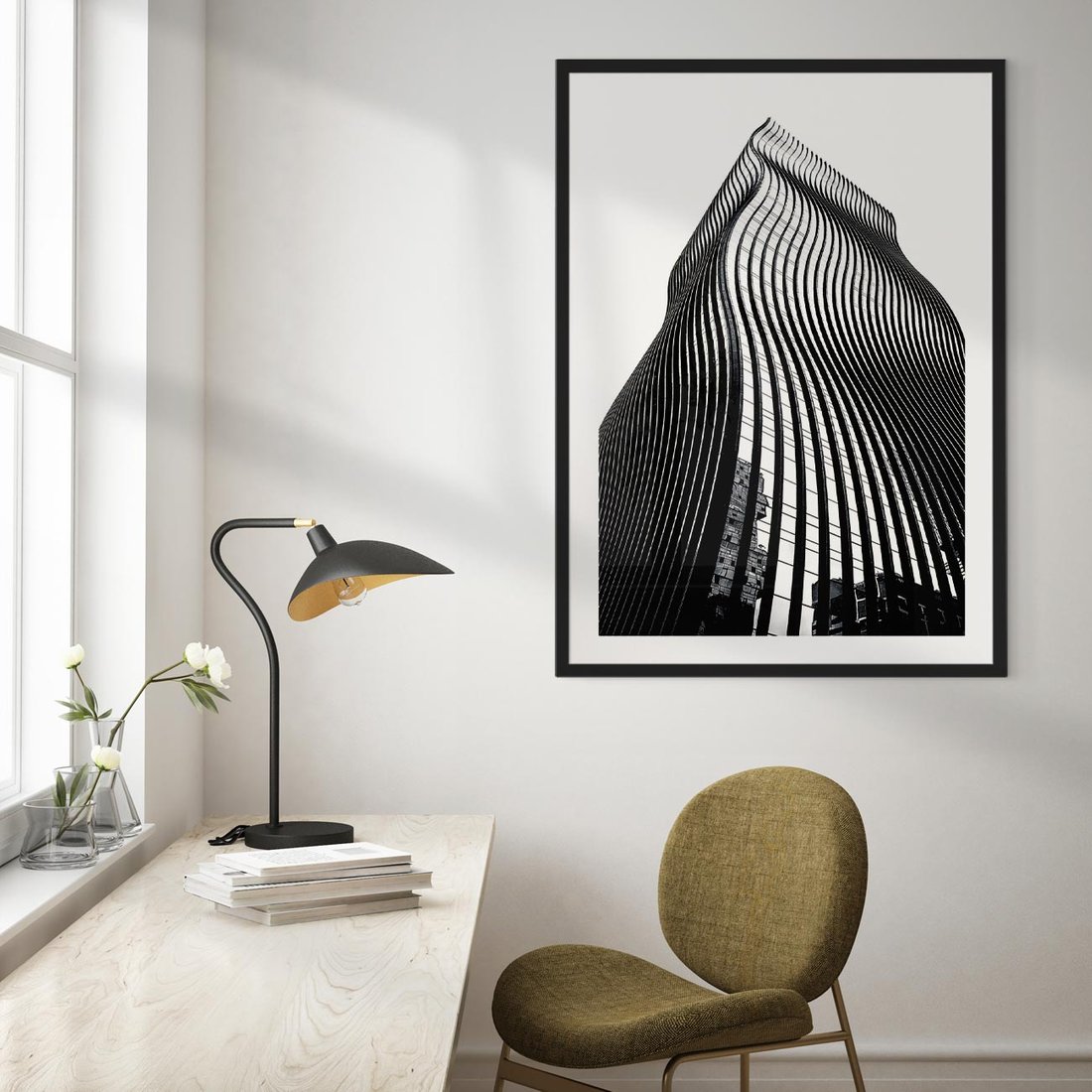 Plakat w ramie 50x70 - Falowany Wieżowiec na Fotografii - architektura, falowany wieżowiec - rama czarna