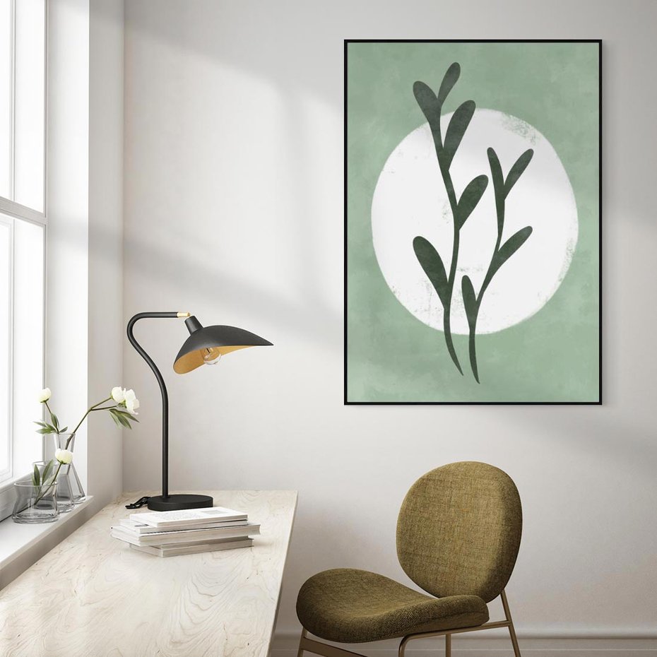 Obraz w ramie 50x70 - Kształty Zielonego Ukojenia - zielony plakat, roślinne motywy - rama czarna