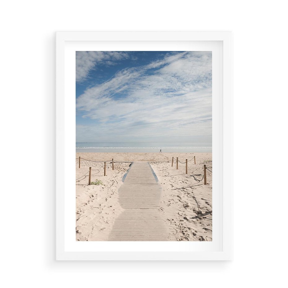 Plakat w ramie 50x70 - Ścieżka na plaży - plaża, ścieżka - rama biała