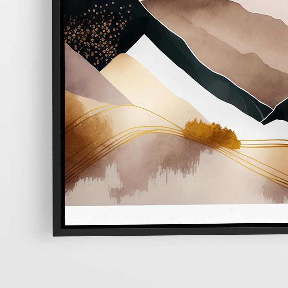 Obraz w ramie 100x70 - Góry Tonące w Pastelach - złote pastelowe góry, akwarela - rama czarna