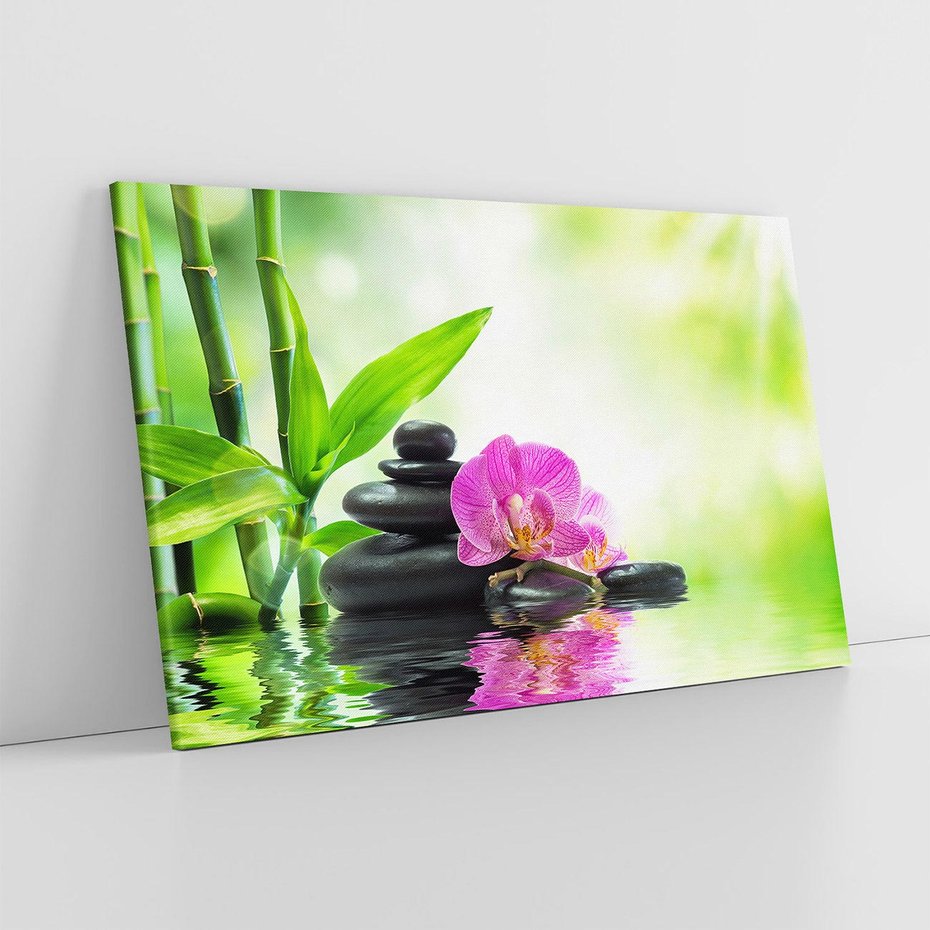 Obraz na płótnie 120x80 - Relaksujący świat SPA z kwiatami i bambusem - spa, kwiaty