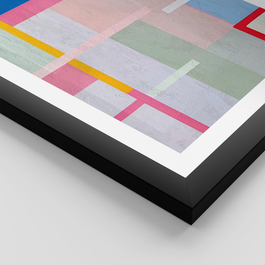 Plakat w ramie 50x70 - Rozbijające Granice Wyobraźni - abstrakcyjne geometryczne kształty, olejny obraz - rama czarna