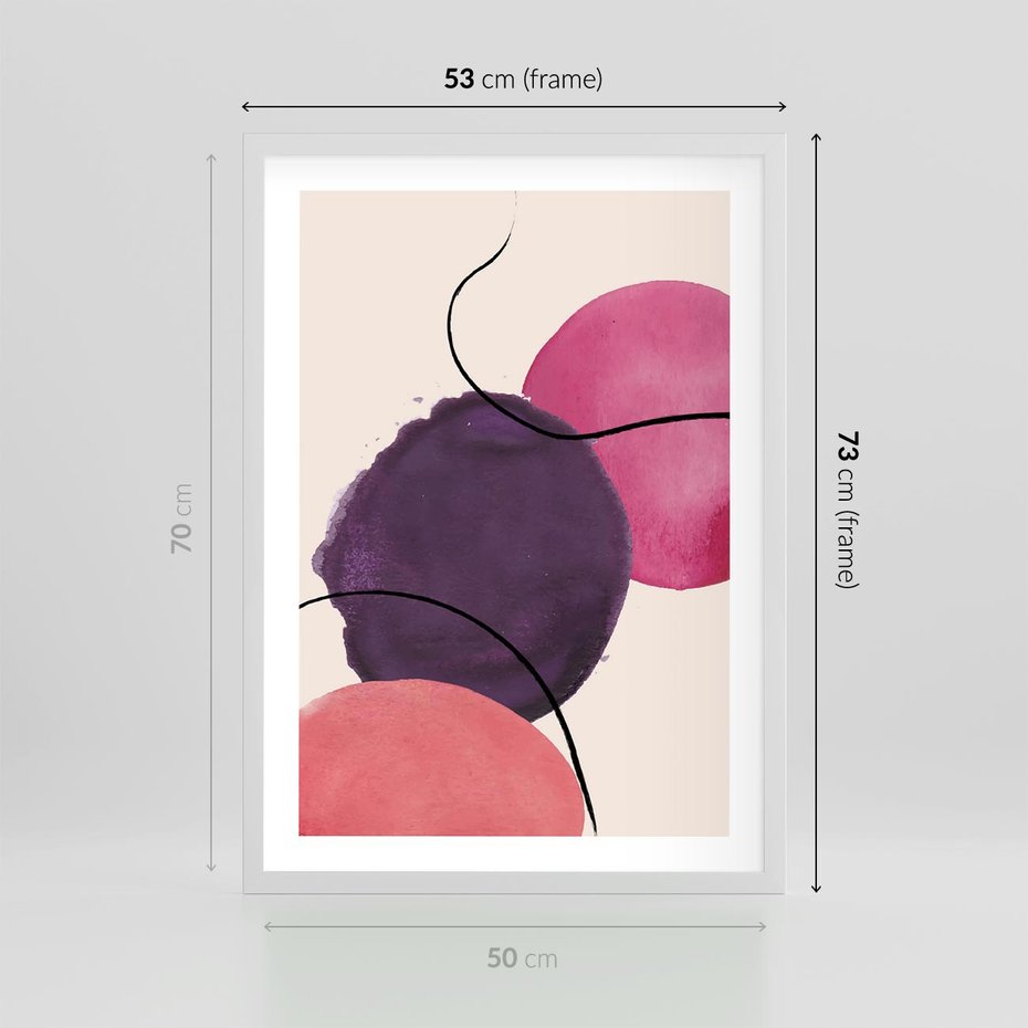 Plakat w ramie 50x70 - Migotliwe Widzenia - abstrakcyjne akwarelowe plamy, nieregularne linie - rama biała